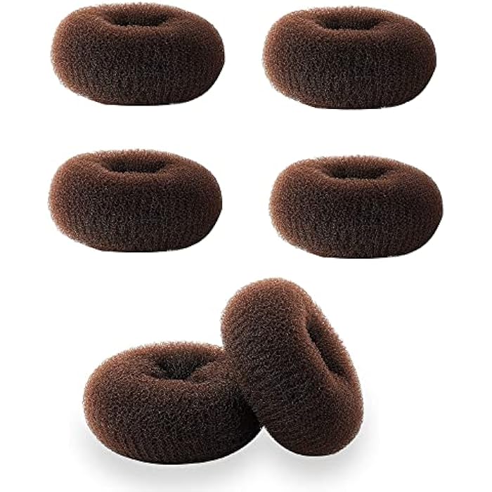 DELFINO Extra Small Hair Bun Maker for Kids, Nylon Hair Donut Sock Bun Form for Girls Mini Hair Doughnut Shaper for Short and Thin Hair Small Size 2 Inch(6 PCS - Dark Brown) - Image 1
